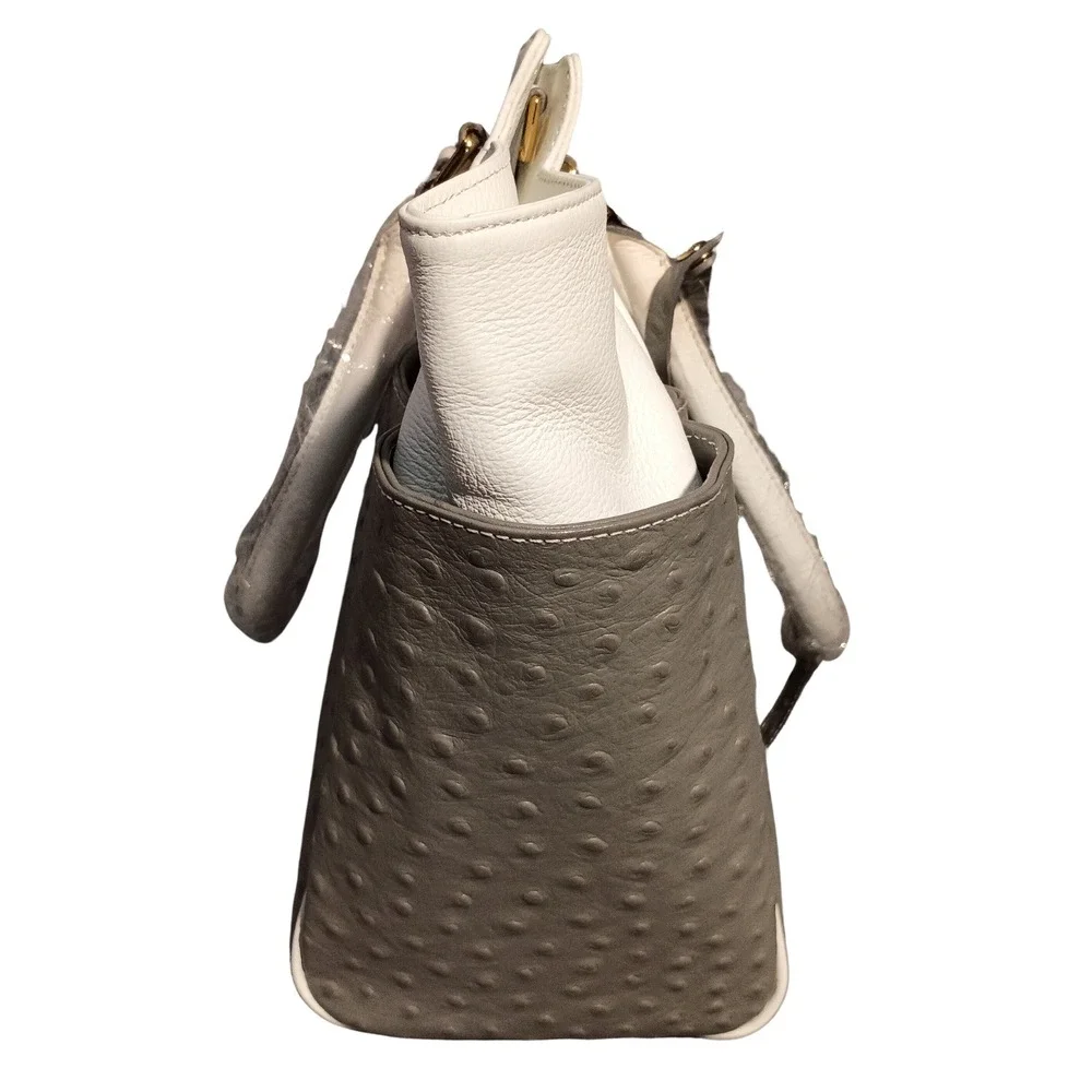 RoviMoss Girlfriend Satchel Grey White Ostrich Embossed Leather Handbag